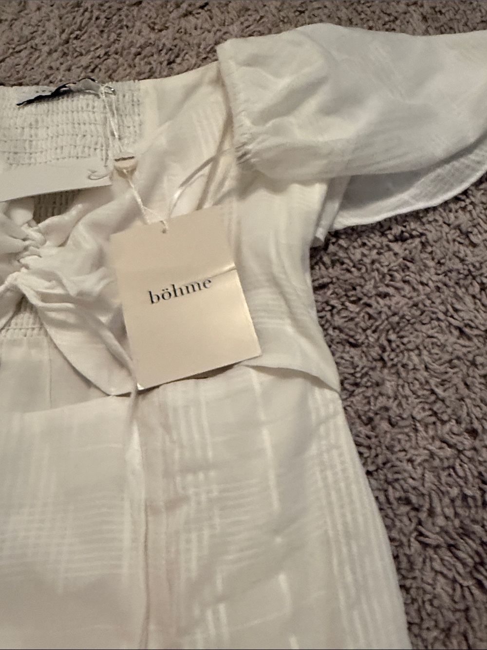 bohme White Puff-Sleeve Midi Dress with Front Tie - Picture 5 of 6